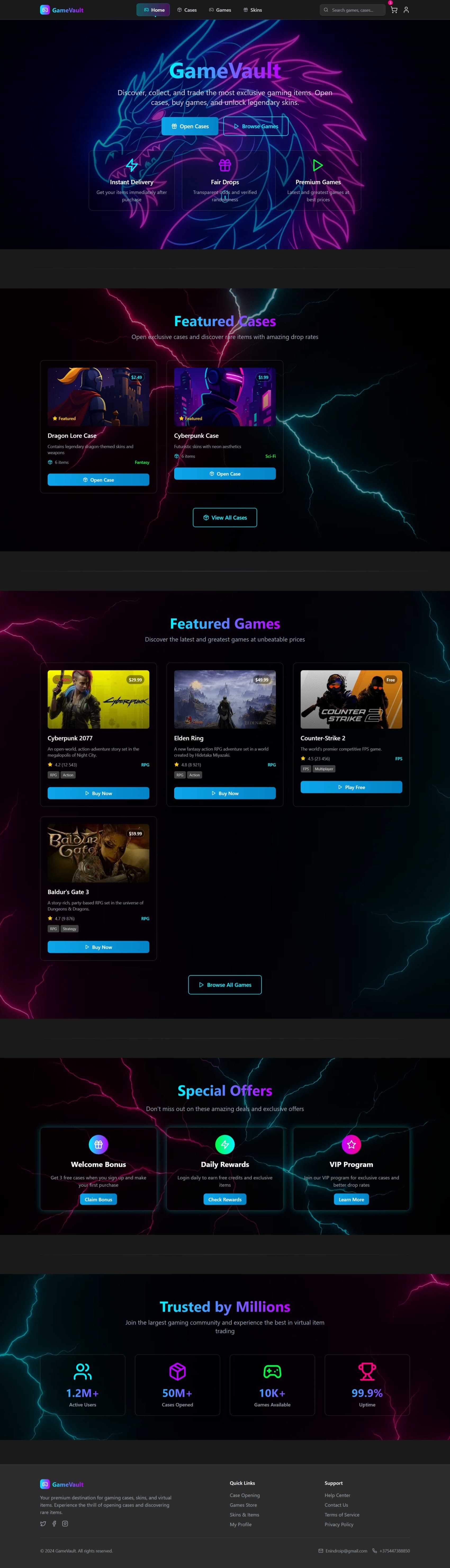 GameVault - Игровая платформа — скролл макет